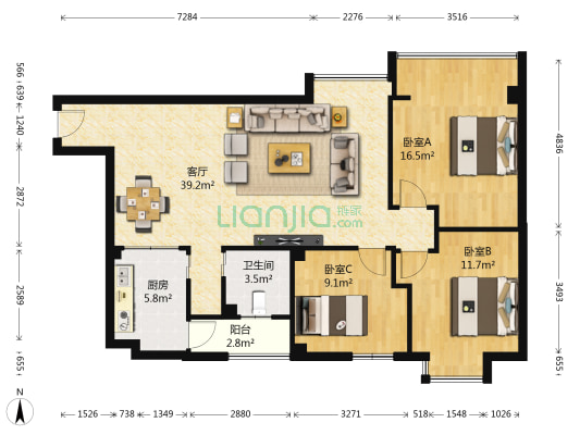 沙河明珠 3室1厅1卫 98平方