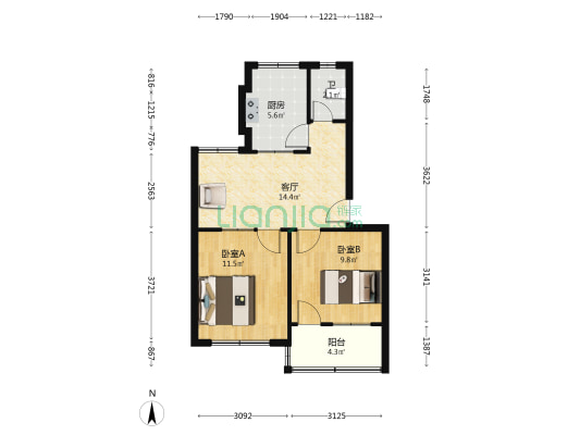 月河小区 2室1厅1卫 59平方