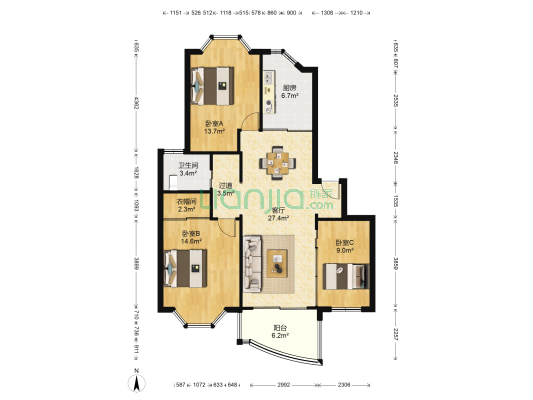金庆公寓 3室1厅1卫 109平方