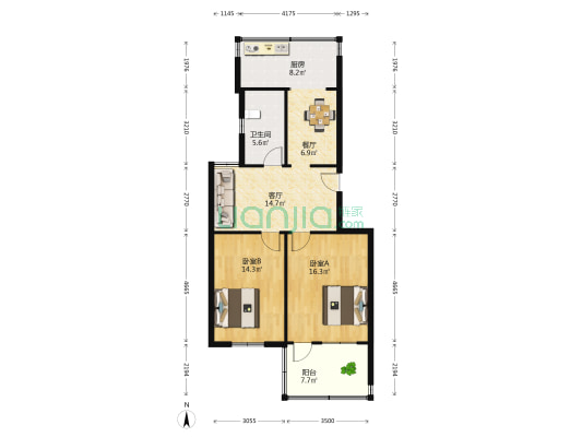 历山路143号 2室2厅1卫 87平方