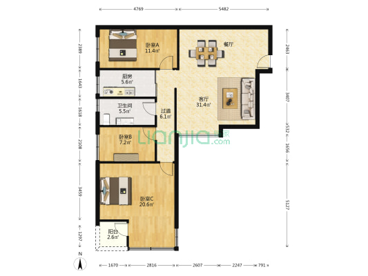 南宁市方园二区 3室1厅1卫 104平方