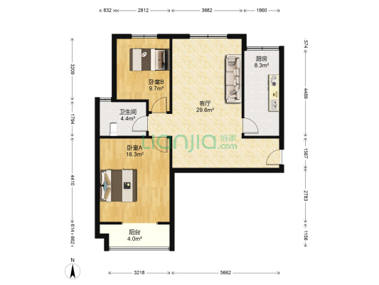 丰庆华府 2室1厅1卫 97平方