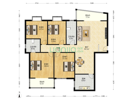 金泉大厦 4室1厅2卫 184平方