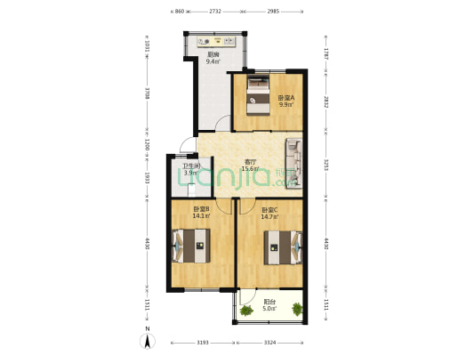 河北警官学校家属院 3室1厅1卫 84平方