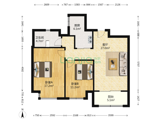 绿地世纪城四期 2室1厅1卫 89平方