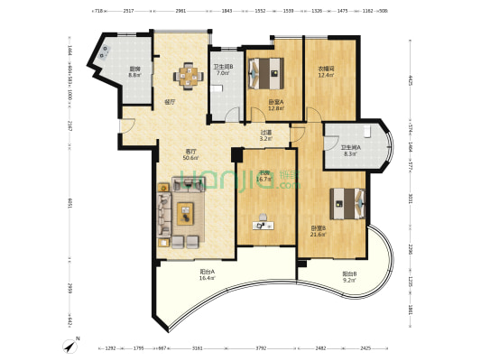 心意广场 3室1厅2卫 202平方