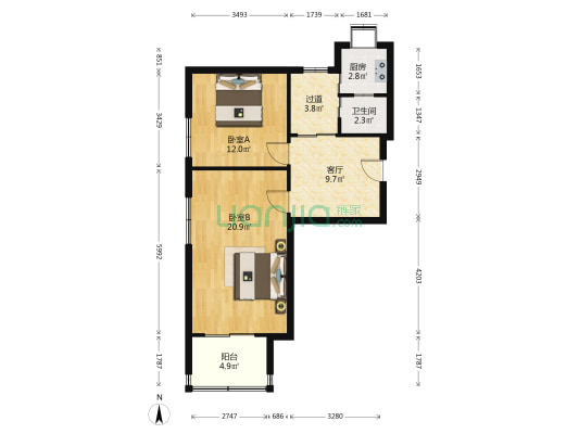 化工厅宿舍 2室1厅1卫 72平方
