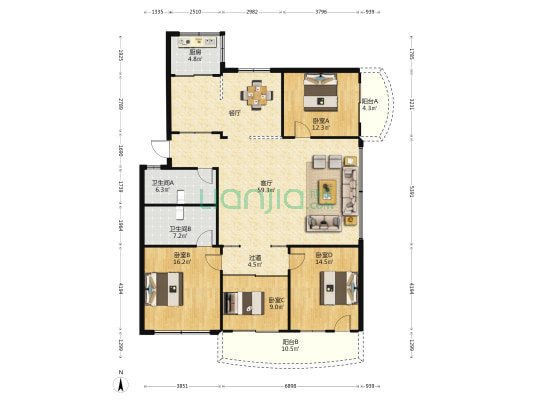 美景园 4室1厅2卫 167平方