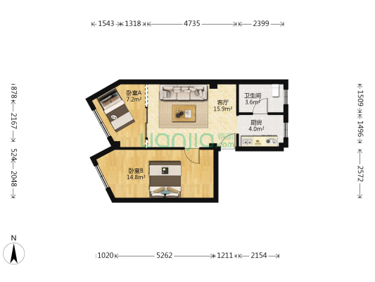 洪德路 2室1厅1卫 55平方