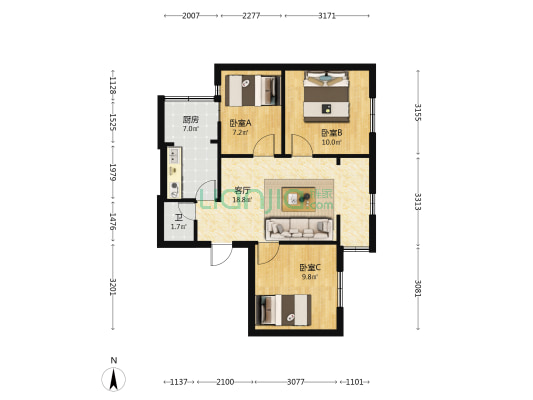 云兴路104号 3室1厅1卫 64平方