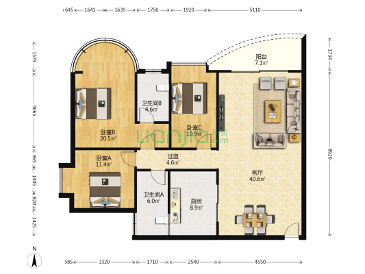 中天宅吉碧苑 3室1厅2卫 143平方