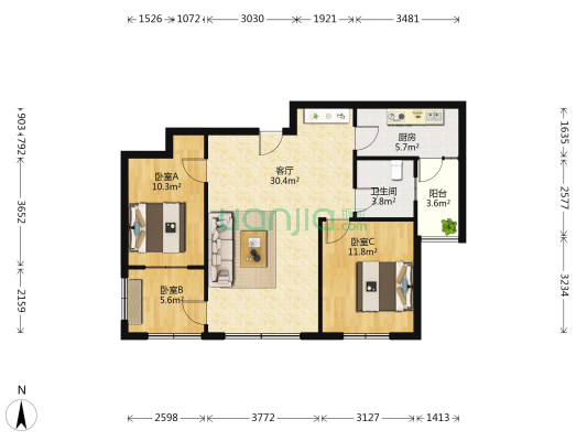 薛辛庄社区 3室1厅1卫 90平方