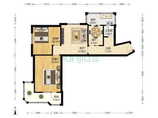 闻韶南老高层 2室2厅1卫 79平方