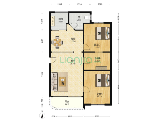 新业大厦 3室2厅1卫 114平方