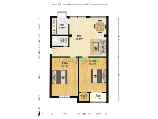 电信传输局宿舍 2室1厅1卫 82平方