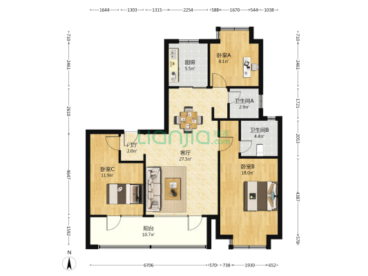 金地大成汇文府 3室1厅2卫 125平方
