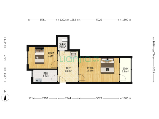 水仓小区 2室1厅1卫 54平方
