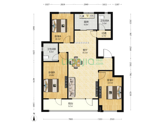 金基皓樾府 3室1厅2卫 122平方
