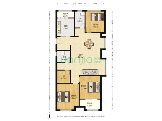 公元世家二期 3室1厅2卫 125平方