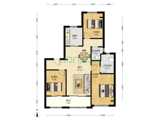 星河钟山盛世 3室1厅2卫 97平方