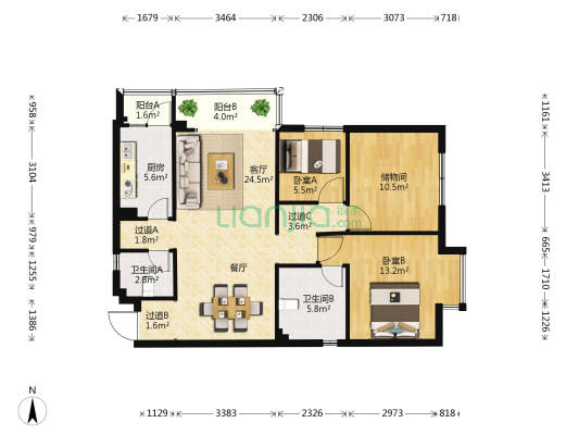 未名城A2地块 2室1厅2卫 104平方