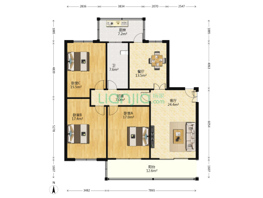 滨河小区颐宁苑北区 3室2厅1卫 151平方