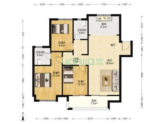 融创观澜公馆 3室1厅2卫 126平方