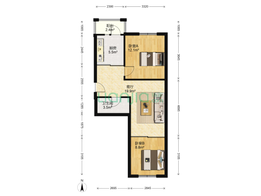 丽郡 2室1厅1卫 73平方