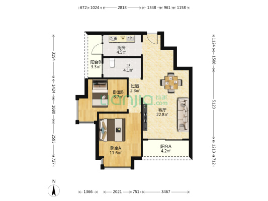 峰泽轩 2室1厅1卫 74平方