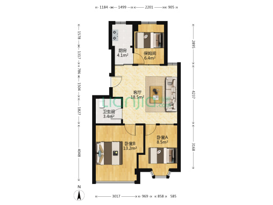 东留公小区 2室1厅1卫 70平方