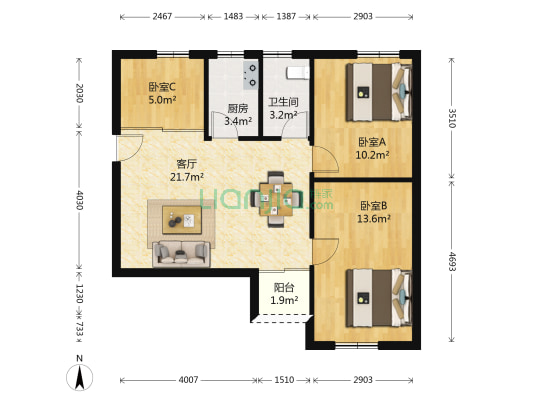 加怡花园 3室1厅1卫 75平方