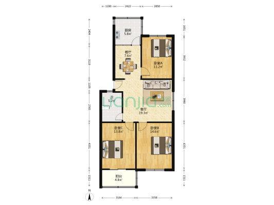市水利局家属楼 3室2厅1卫 95平方