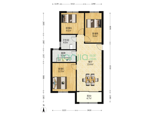 天业盛世国际 3室1厅1卫 100平方