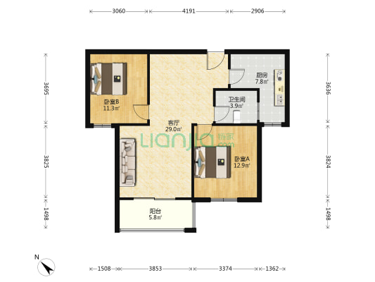 三角花园 2室1厅1卫 88平方