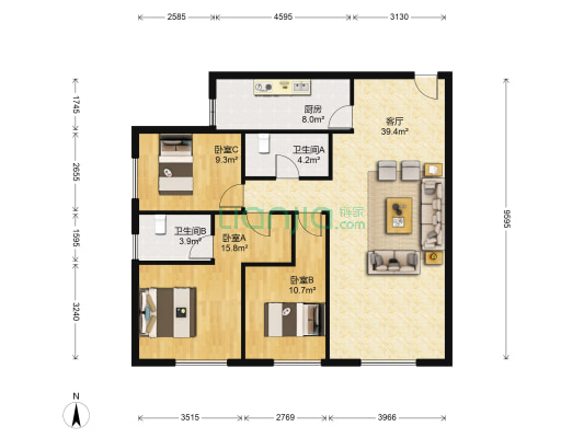 中海寰宇天下 3室1厅2卫 142平方