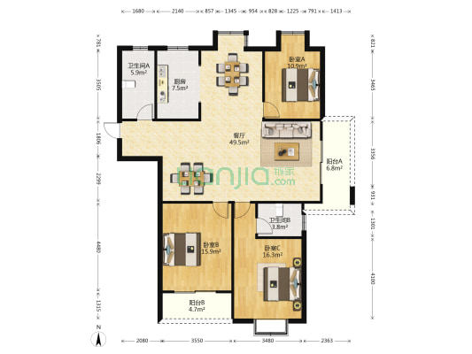 中泽嘉园 3室1厅2卫 150平方