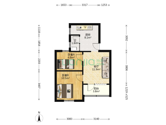 联丰北区 2室1厅1卫 53平方