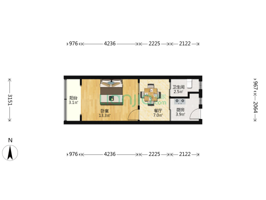 内江大楼 1室1厅1卫 41平方