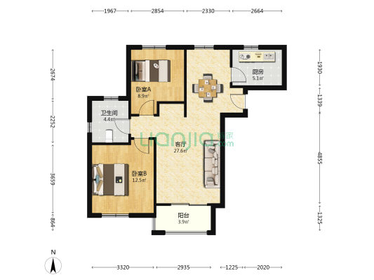 渔洋苑 2室1厅1卫 88平方