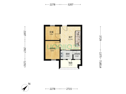 菁英领地 1室1厅1卫 45平方