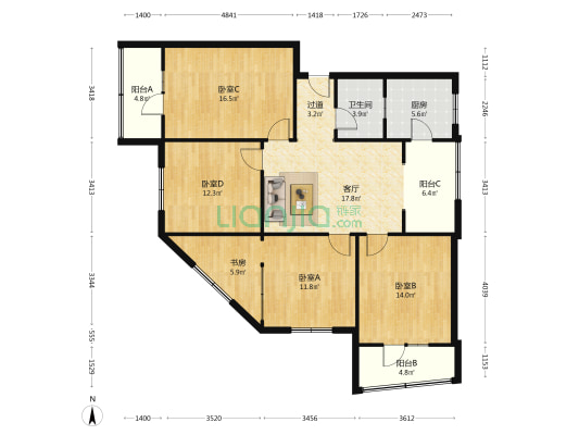 泰康东路1号 5室1厅1卫 128平方