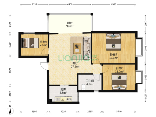长寿佳园 3室1厅1卫 89平方