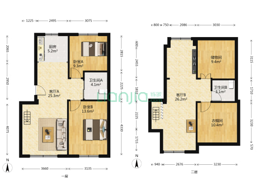 抱龙明珠一期 2室2厅2卫 77平方