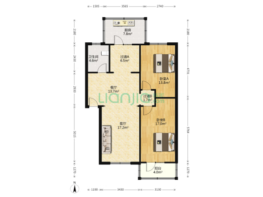 滨河小区颐兴园 2室2厅1卫 99平方