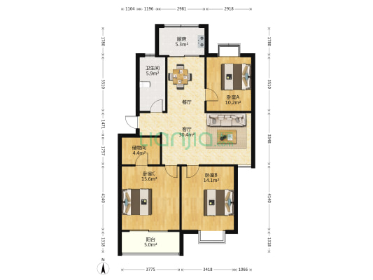 德润华庭 3室1厅1卫 117平方