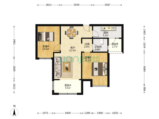 中州城芙蓉园 2室1厅1卫 84平方