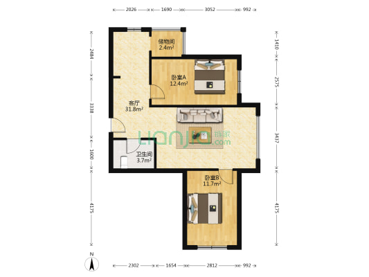 龙晟小区 2室1厅1卫 91平方