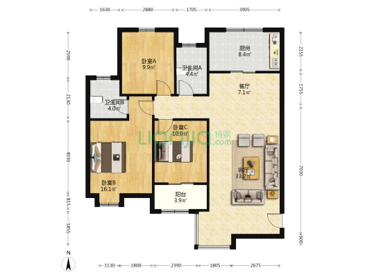 金泰王朝小区 3室2厅2卫 132平方