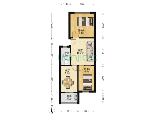 二道街 2室2厅1卫 51平方