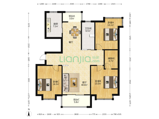 澳都花城 3室1厅1卫 143平方